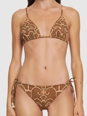 Johanna Ortiz Brown & Beige Geometric Triangle Bikini Set